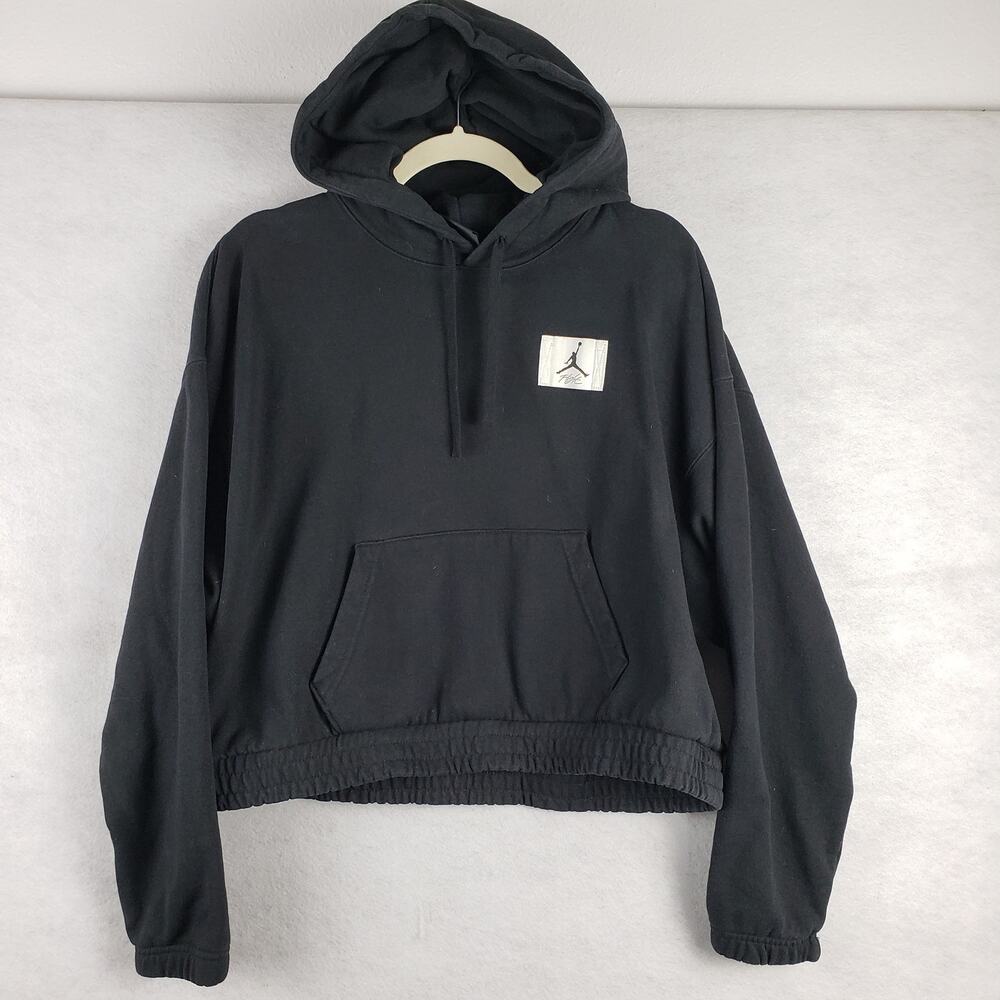 Jordan Womens M Loose Fit Crop Hoodie Black Minimalist Logo Boxy Sporty Athletic